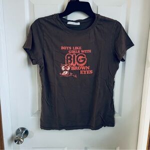 Brown Graphic Tee with Red Print